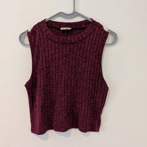 Sleeveless Ribbed Knit Tank Top - Burgundy